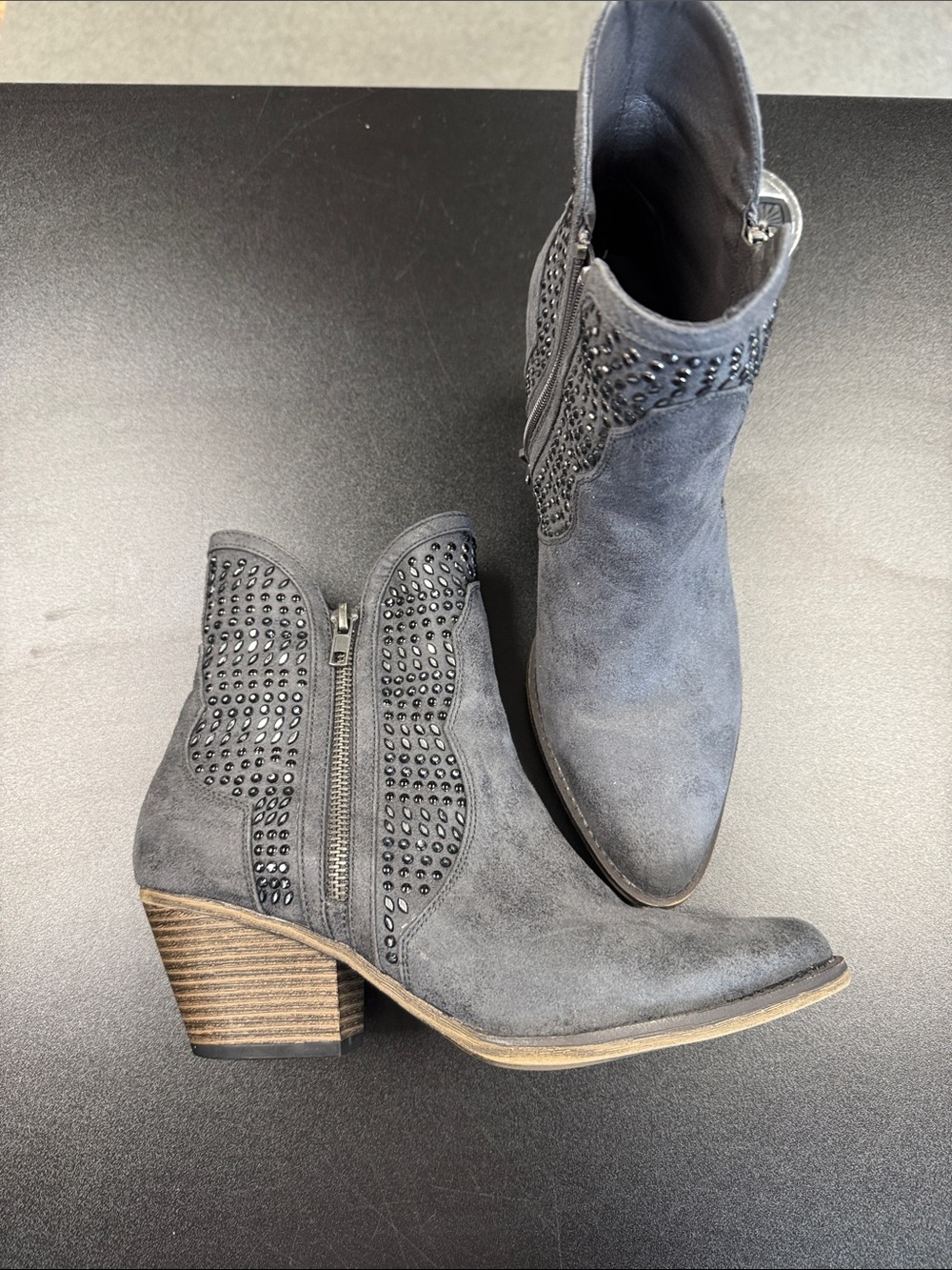 MIA Charcoal Suede Studded Western Ankle Boots